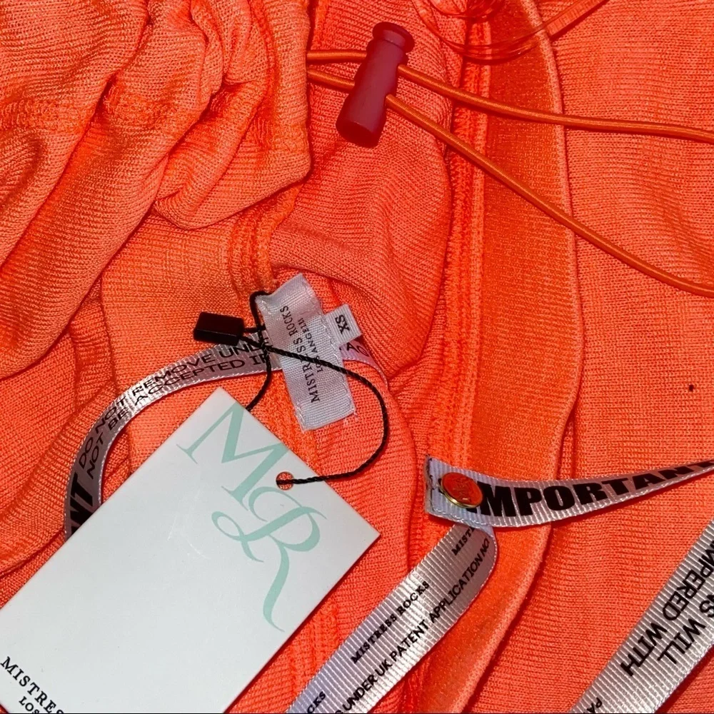 MISTRESS ROCKS SET: Neon Orange Drawstring Ribbed Maxi Skirt & Crop Top - Picture 4 of 10